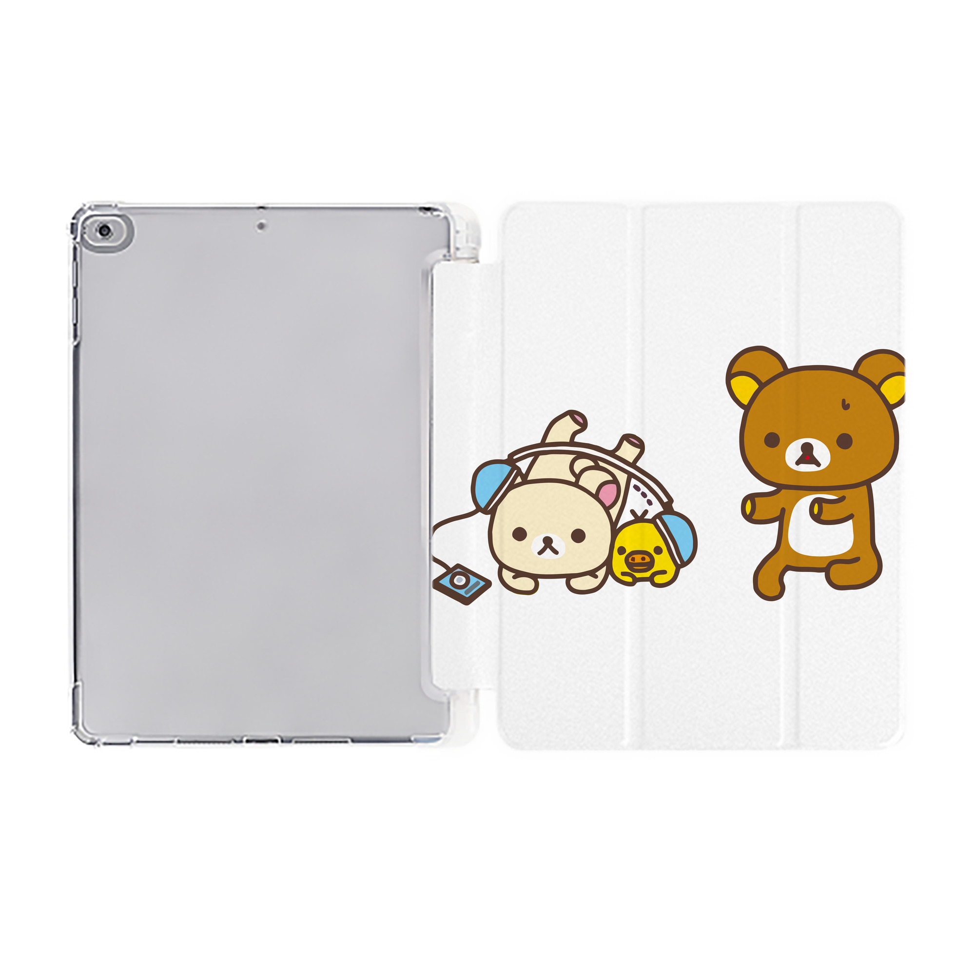 （画像用） リラックマ リラックマ キイロイトリ Rilakkuma Korilakkuma Kiiroitori IPad ケース ペン収納付き 三つ折りスタンド PUレザー×シリコン 対応機種9.5/10.5/10.9インチ